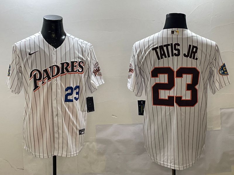 Men San Diego Padres 23 Tatis jr White Stripe Throwback Game 2025 Nike MLB Jersey style 2